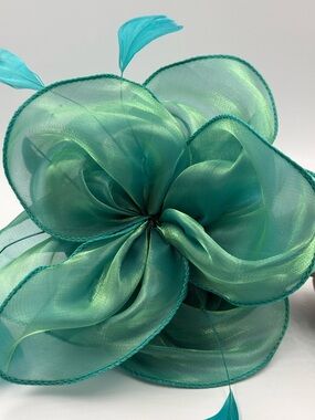 Turquoise Organza Floral Flower Fascinator Hat Hair Clip On Accessory